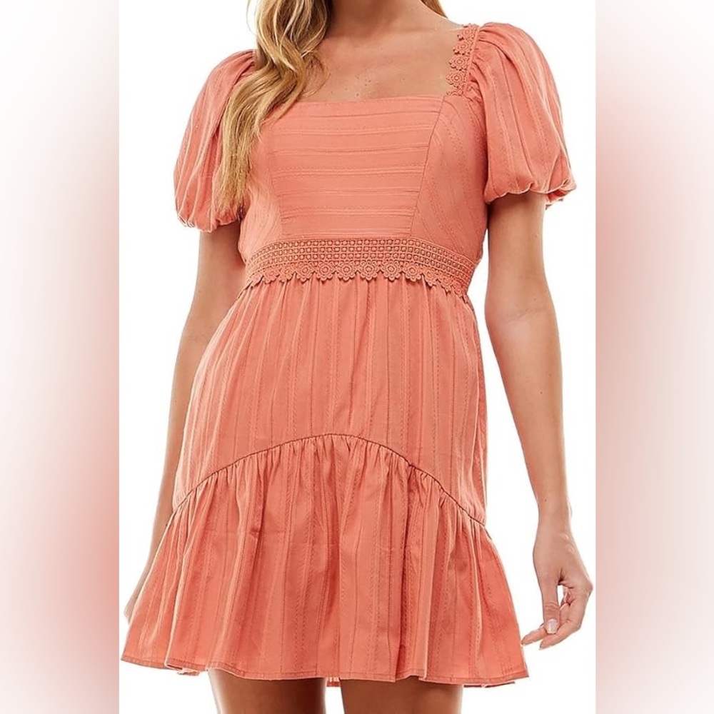 City Studios Womens Juniors Textured Square Neck Fit & Flare Dress - Picture 1 of 7